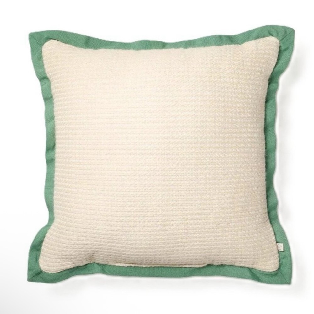 Hearth & Hand Indoor or Outdoor Natural & Green Trim Textured 18" Accent Pillow